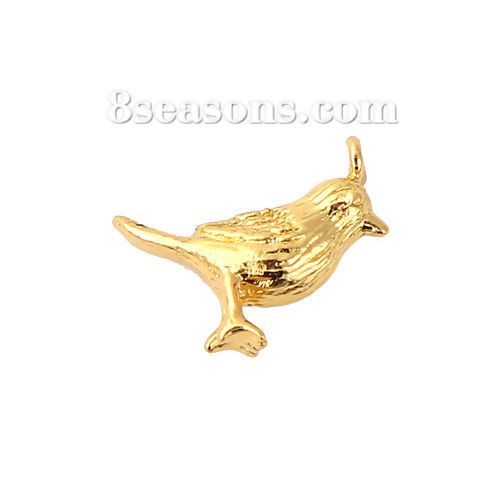 真鍮 3D チャーム 鳥 金メッキ 12mmx 10mm、 5 個 の画像