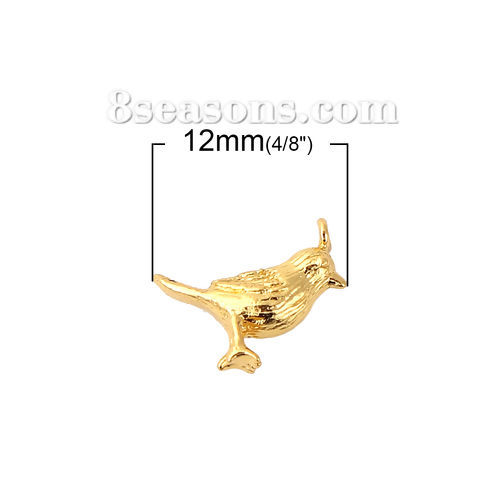 真鍮 3D チャーム 鳥 金メッキ 12mmx 10mm、 5 個 の画像