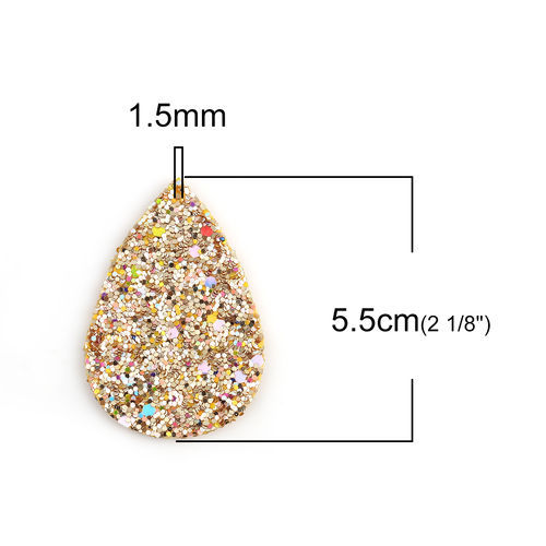 Immagine di Similpelle Paillette Lustrino Pendenti Goccia Oro 55mm x 35mm, 10 Pz