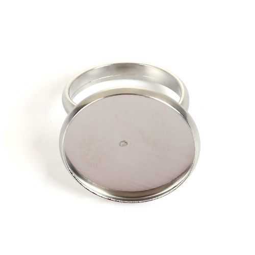 Image de Bagues en 304 Acier Inoxydable Pas Réglable Rond Argent Mat Cabochon Rapportable (Taille Rapportable 20mm ) 17.5mm(Taille d'US 7), 1 Pièce