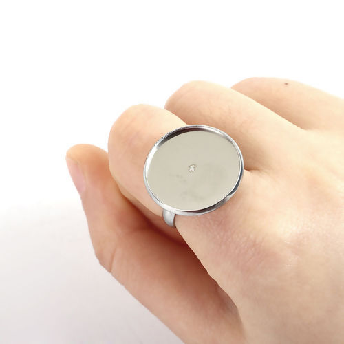 Image de Bagues en 304 Acier Inoxydable Pas Réglable Rond Argent Mat Cabochon Rapportable (Taille Rapportable 20mm ) 17.5mm(Taille d'US 7), 1 Pièce
