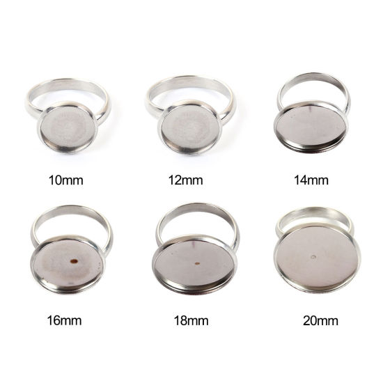 Image de Bagues en 304 Acier Inoxydable Pas Réglable Rond Argent Mat Cabochon Rapportable (Taille Rapportable 20mm ) 17.5mm(Taille d'US 7), 1 Pièce