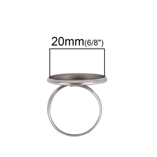 Image de Bagues en 304 Acier Inoxydable Pas Réglable Rond Argent Mat Cabochon Rapportable (Taille Rapportable 20mm ) 17.5mm(Taille d'US 7), 1 Pièce