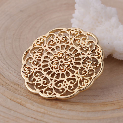 Image de Connecteurs en Alliage de Zinc Fleur Doré Fleurs Creuses 31mm x 31mm, 10 Pcs