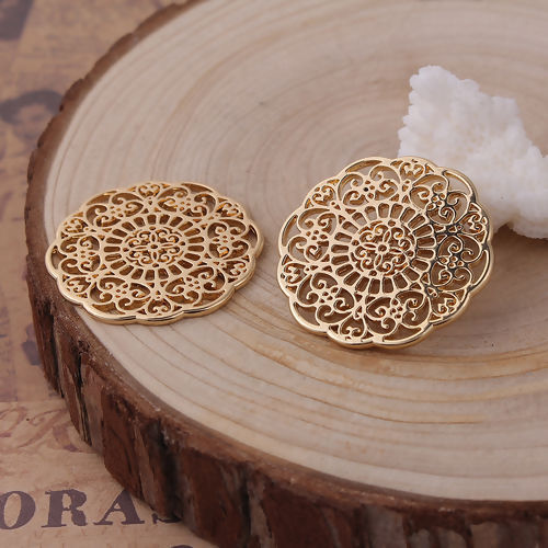 Image de Connecteurs en Alliage de Zinc Fleur Doré Fleurs Creuses 31mm x 31mm, 10 Pcs