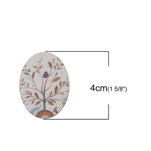 装飾 ウッド 楕円形 ツリー柄 多色 40mm x 30mm、 5 個 の画像