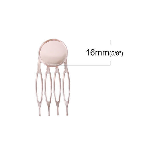 真鍮+合金 ヘアクリップ 円形 ライトローズゴールド 台座付 (適応サイズ： 16mm) 47mm x 21mm、 10 個 の画像