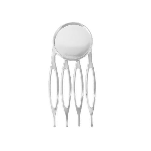 真鍮+合金 ヘアクリップ 円形 シルバートーン 台座付 (適応サイズ： 16mm) 46mm x 21mm、 10 個 の画像
