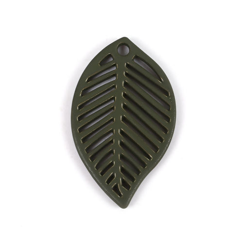 Immagine di Lega di Zinco Charms Foglia Combattimento-Verde 28mm x 17mm , 10 Pz