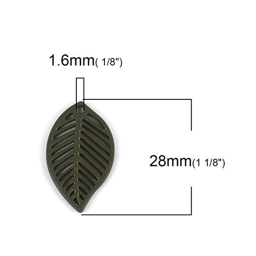 Immagine di Lega di Zinco Charms Foglia Combattimento-Verde 28mm x 17mm , 10 Pz