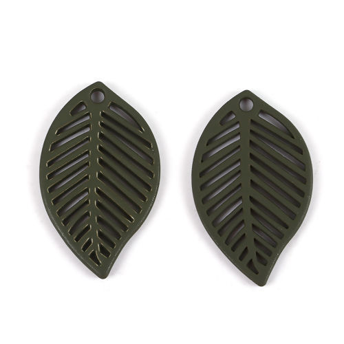 Immagine di Lega di Zinco Charms Foglia Combattimento-Verde 28mm x 17mm , 10 Pz