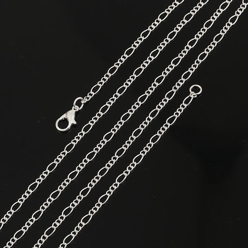 合金 3:1 フィガロチェーン ネックレス 銀メッキ 77cm長さ、 チェーンサイズ: 3x2.5mm 6x2.8mm、 1 パック （ 12 個/パック） の画像