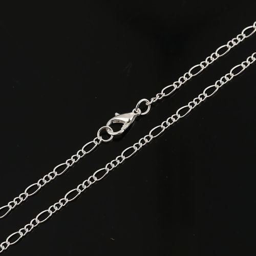 合金 3:1 フィガロチェーン ネックレス 銀メッキ 77cm長さ、 チェーンサイズ: 3x2.5mm 6x2.8mm、 1 パック （ 12 個/パック） の画像