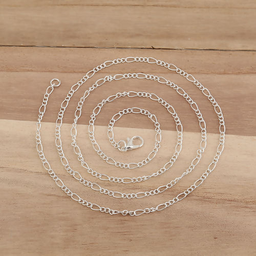 合金 3:1 フィガロチェーン ネックレス 銀メッキ 77cm長さ、 チェーンサイズ: 3x2.5mm 6x2.8mm、 1 パック （ 12 個/パック） の画像