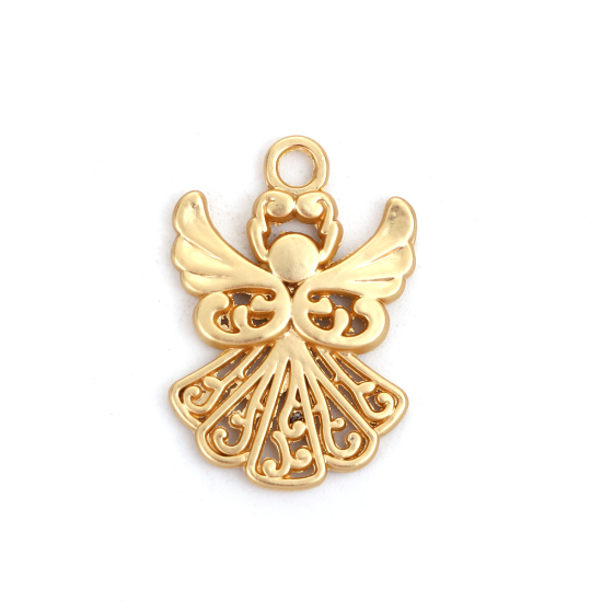 Imagen de Zamak Colgantes Charms Ángel Oro Mate Hueco 20mm x 14mm, 5 Unidades