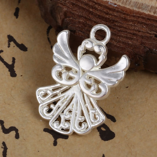 Imagen de Zamak Colgantes Charms Ángel Plata mate 20mm x 14mm, 5 Unidades