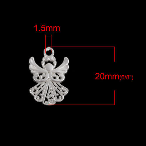 Imagen de Zamak Colgantes Charms Ángel Plata mate 20mm x 14mm, 5 Unidades