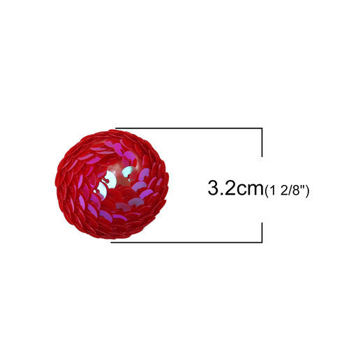 Image de Perles en Mousse Paillette Balle Fuchsia Couleur AB 3.2cm Dia, Taille de Trou: Sans Trous, 5 Pcs