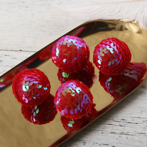 Image de Perles en Mousse Paillette Balle Fuchsia Couleur AB 3.2cm Dia, Taille de Trou: Sans Trous, 5 Pcs