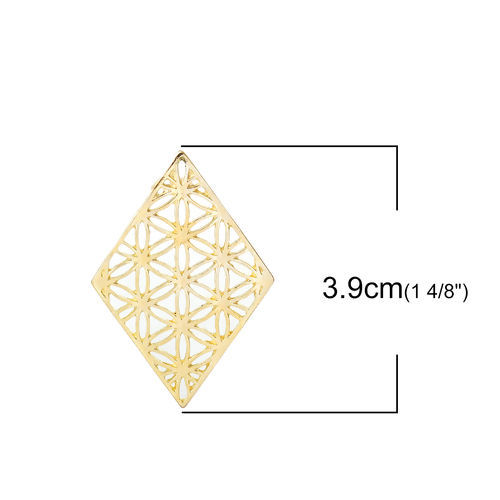 亜鉛合金 生命の花 装飾 菱形 金メッキ 透かし 39mm x 27mm、 10 個 の画像
