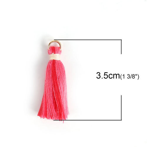 Image de Pendentifs en Coton Franges Pompons Glands Rose Rouge avec Anneaux 35mm, 20 Pcs