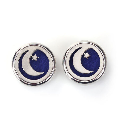 Image de 20mm Bouton Pression pour Bracelet Bouton Pression en Laiton & Acier Inoxydable Rond Argent Mat Tampons en Feutre de Diffuseurs d'Huile Bleu Lune, Taille de Poignée: 5.5mm, 1 Pièce