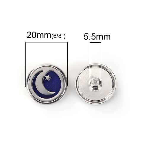 Image de 20mm Bouton Pression pour Bracelet Bouton Pression en Laiton & Acier Inoxydable Rond Argent Mat Tampons en Feutre de Diffuseurs d'Huile Bleu Lune, Taille de Poignée: 5.5mm, 1 Pièce
