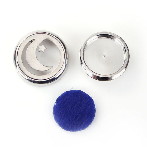Image de 20mm Bouton Pression pour Bracelet Bouton Pression en Laiton & Acier Inoxydable Rond Argent Mat Tampons en Feutre de Diffuseurs d'Huile Bleu Lune, Taille de Poignée: 5.5mm, 1 Pièce