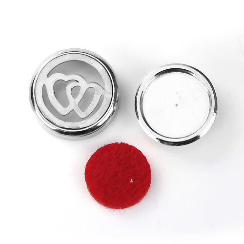 Image de 20mm Bouton Pression pour Bracelet Bouton Pression en Laiton & Acier Inoxydable Rond Argent Mat Rouge Tampons en Feutre de Diffuseurs d'Huile Cœur, Taille de Poignée: 5.5mm, 1 Pièce