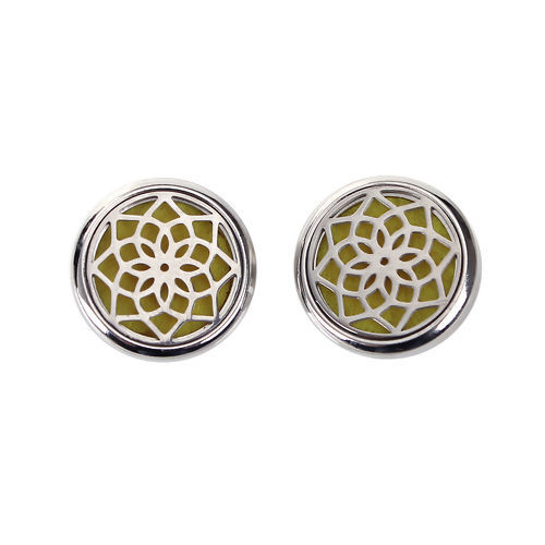 Image de 20mm Bouton Pression pour Bracelet Bouton Pression en Laiton & Acier Inoxydable Rond Argent Mat Jaune Tampons en Feutre de Diffuseurs d'Huile Fleurs, Taille de Poignée: 5.5mm, 1 Pièce