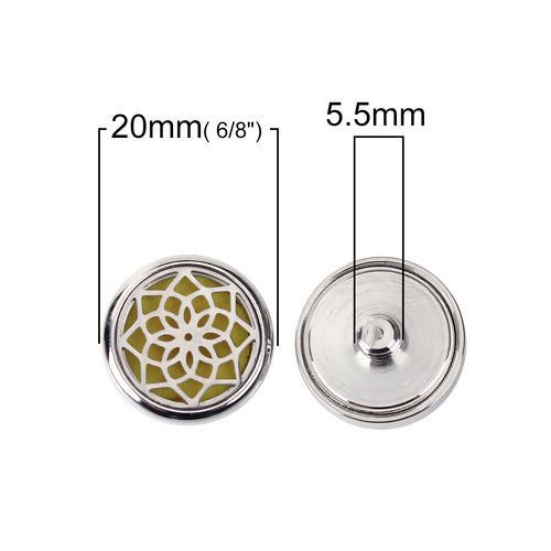 Image de 20mm Bouton Pression pour Bracelet Bouton Pression en Laiton & Acier Inoxydable Rond Argent Mat Jaune Tampons en Feutre de Diffuseurs d'Huile Fleurs, Taille de Poignée: 5.5mm, 1 Pièce