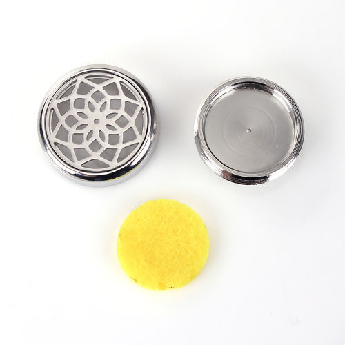 Image de 20mm Bouton Pression pour Bracelet Bouton Pression en Laiton & Acier Inoxydable Rond Argent Mat Jaune Tampons en Feutre de Diffuseurs d'Huile Fleurs, Taille de Poignée: 5.5mm, 1 Pièce