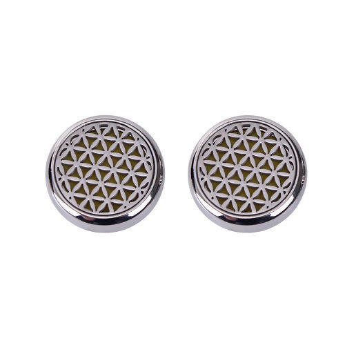 Image de 20mm Bouton Pression pour Bracelet Bouton Pression en Laiton & Acier Inoxydable Rond Argent Mat Tampons en Feutre de Diffuseurs d'Huile Jaune Fleur de Vie, Taille de Poignée: 5.5mm, 1 Pièce