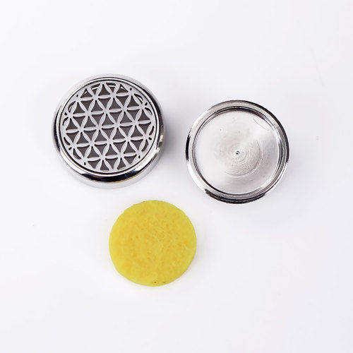 Image de 20mm Bouton Pression pour Bracelet Bouton Pression en Laiton & Acier Inoxydable Rond Argent Mat Tampons en Feutre de Diffuseurs d'Huile Jaune Fleur de Vie, Taille de Poignée: 5.5mm, 1 Pièce
