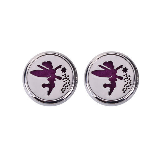 Image de 20mm Bouton Pression pour Bracelet Bouton Pression en Laiton & Acier Inoxydable Rond Argent Mat Tampons en Feutre de Diffuseurs d'Huile Violet Démon, Taille de Poignée: 5.5mm, 1 Pièce