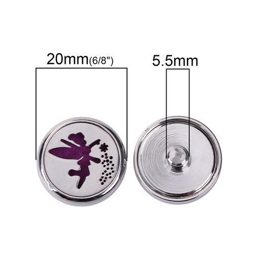 Image de 20mm Bouton Pression pour Bracelet Bouton Pression en Laiton & Acier Inoxydable Rond Argent Mat Tampons en Feutre de Diffuseurs d'Huile Violet Démon, Taille de Poignée: 5.5mm, 1 Pièce
