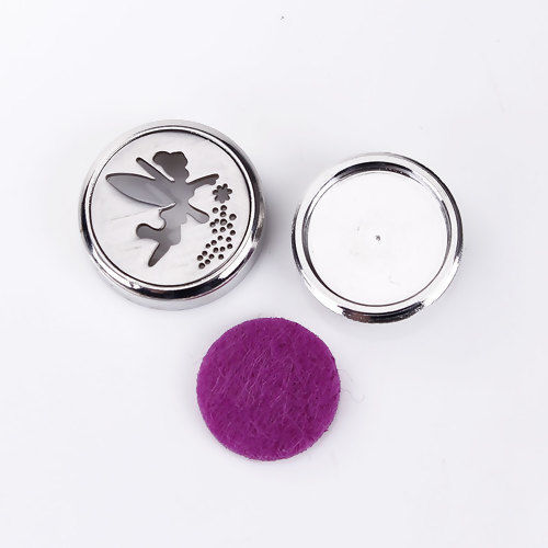 Image de 20mm Bouton Pression pour Bracelet Bouton Pression en Laiton & Acier Inoxydable Rond Argent Mat Tampons en Feutre de Diffuseurs d'Huile Violet Démon, Taille de Poignée: 5.5mm, 1 Pièce