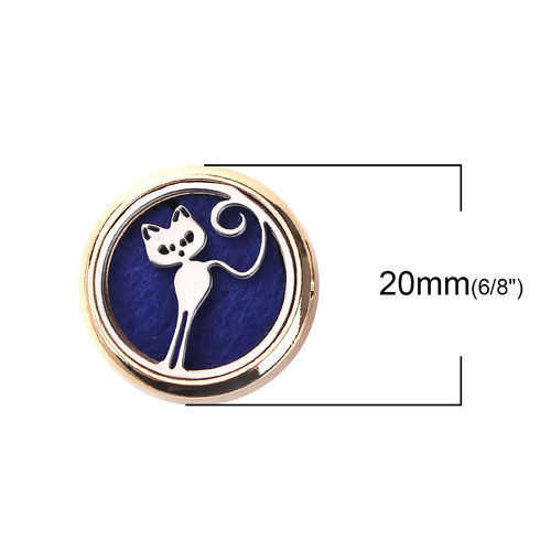 Image de 20mm Bouton Pression pour Bracelet Bouton Pression en Laiton & Acier Inoxydable Rond Doré Tampons en Feutre de Diffuseurs d'Huile Bleu Chats, Taille de Poignée: 5.5mm, 1 Pièce