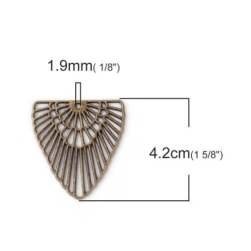 Bild von Zinklegierung Böhmischer Stil Anhänger Dreieck Bronzefarbe Hohl 42mm x 40mm, 10 Stück