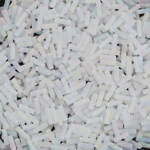 Imagen de (Japón Importación) Vidrio Cuentas Twisted Bugle Blanco AB Color Escarchado 6mm x 2mm, 0.8mm, 10 Gramos 33