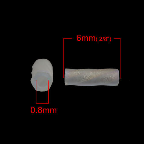 Imagen de (Japón Importación) Vidrio Cuentas Twisted Bugle Blanco AB Color Escarchado 6mm x 2mm, 0.8mm, 10 Gramos 33