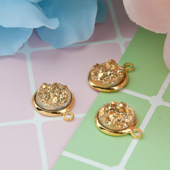 Bild von Messing & Harz Druzy Charms Rund Vergoldet Golden AB Farbe 18mm x 14mm, 10 Stück