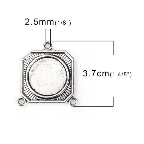 Imagen de Conectores Soporta a cabachones Zamak de Octágono , Plata Antigua Base Camafeo 22mm 37mm x 34mm, 10 Unidades
