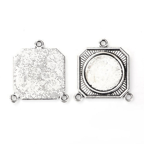Imagen de Conectores Soporta a cabachones Zamak de Octágono , Plata Antigua Base Camafeo 22mm 37mm x 34mm, 10 Unidades