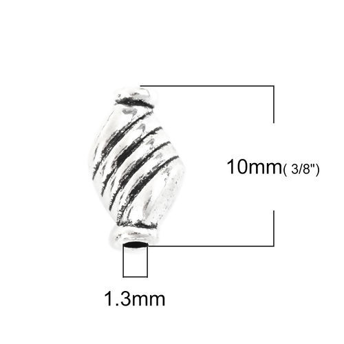 Bild von Zinklegierung Zwischenperlen Spacer Perlen Unregelmäßig Antiksilber Streifen 10mm x 6mm, Loch:ca. 1.3mm, 100 Stück