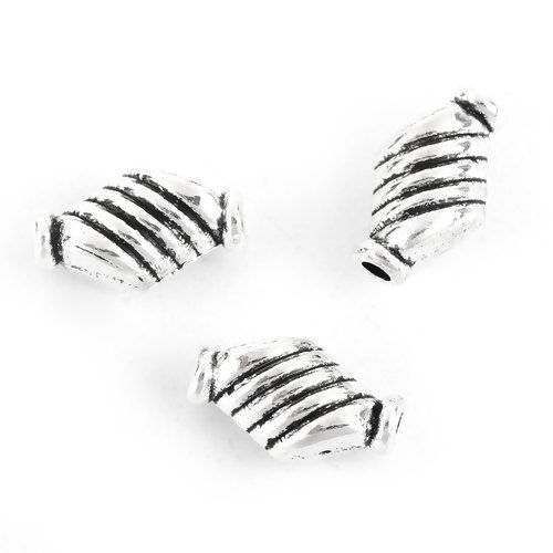 Bild von Zinklegierung Zwischenperlen Spacer Perlen Unregelmäßig Antiksilber Streifen 10mm x 6mm, Loch:ca. 1.3mm, 100 Stück