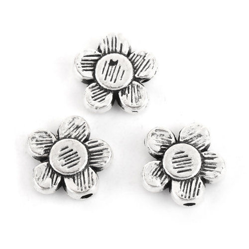 Bild von Zinklegierung Zwischenperlen Spacer Perlen Blumen Antiksilber 10mm x 10mm, Loch:ca. 1.2mm, 100 Stück