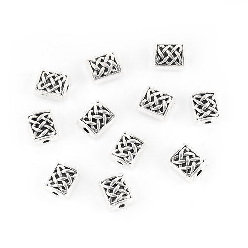Bild von Zinklegierung Zwischenperlen Spacer Perlen Rechteck Antiksilber Keltisch Knoten 7mm x 6mm, Loch:ca. 1.3mm, 200 Stück