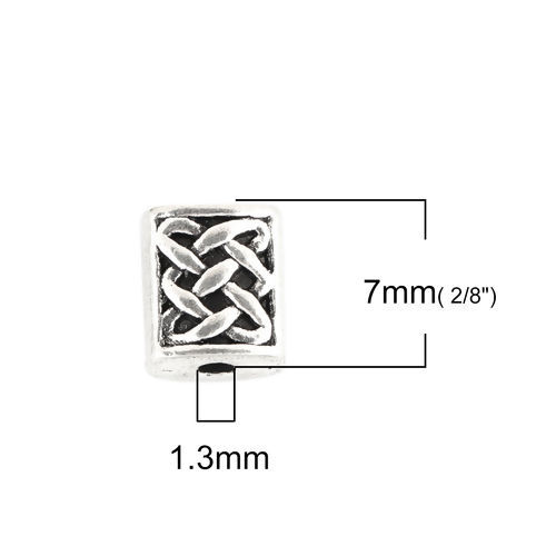 Bild von Zinklegierung Zwischenperlen Spacer Perlen Rechteck Antiksilber Keltisch Knoten 7mm x 6mm, Loch:ca. 1.3mm, 200 Stück