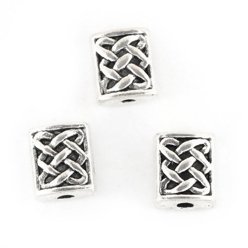 Bild von Zinklegierung Zwischenperlen Spacer Perlen Rechteck Antiksilber Keltisch Knoten 7mm x 6mm, Loch:ca. 1.3mm, 200 Stück